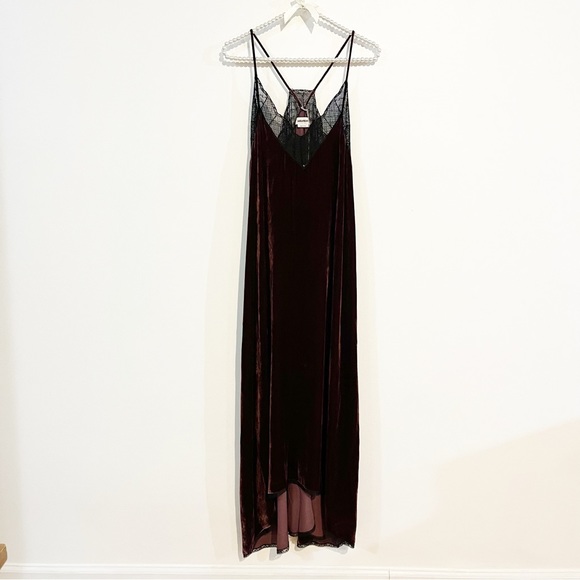 NWT Zadig & Voltaire Risty Velvet Bordeaux Lace Maxi Dress - Picture 3 of 13
